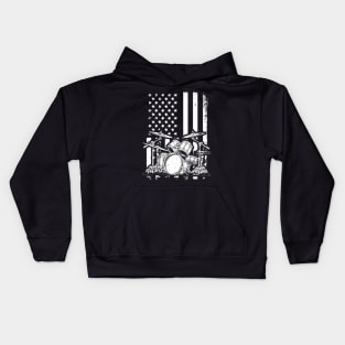 Drum Kit American Flag Drummer Musician Kids Hoodie